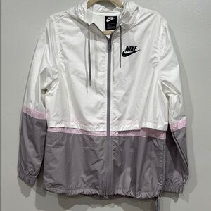 Nike White and Gray Windbreaker Jacket with Hood
